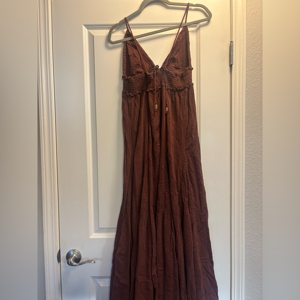 Free People Cotton/Linen Heat Haze Triangle Top Brown Maxi Dress Size Medium - Picture 3 of 6